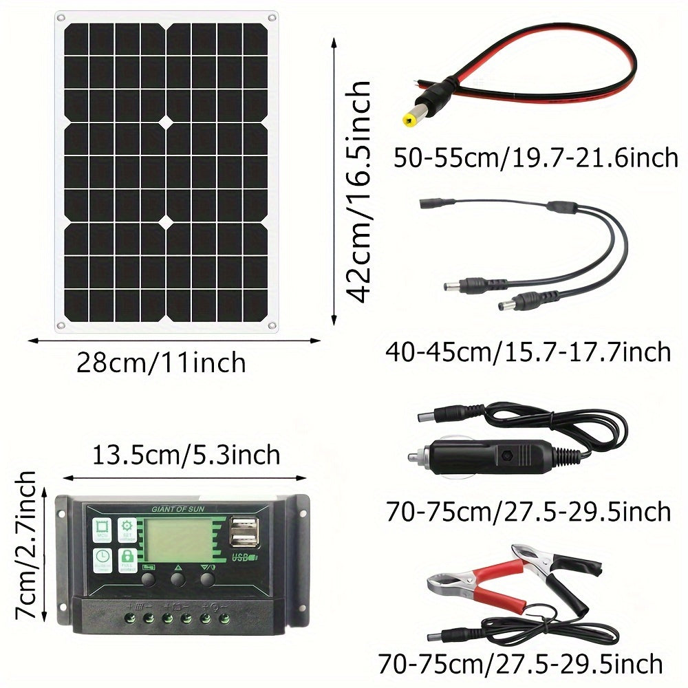 1pc, Complete Solar Panel Kit Power, Dual 12V/5V USB, 60A/100A Solar Controller Perfect For Car, Yacht, RV, Boat, Home, Camping Battery Charger