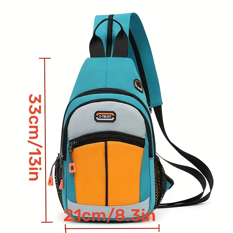 Colorblock Sling Backpack, Trendy Outdoor Travel Chest Bag, Zipper Strap Crossbody Bag