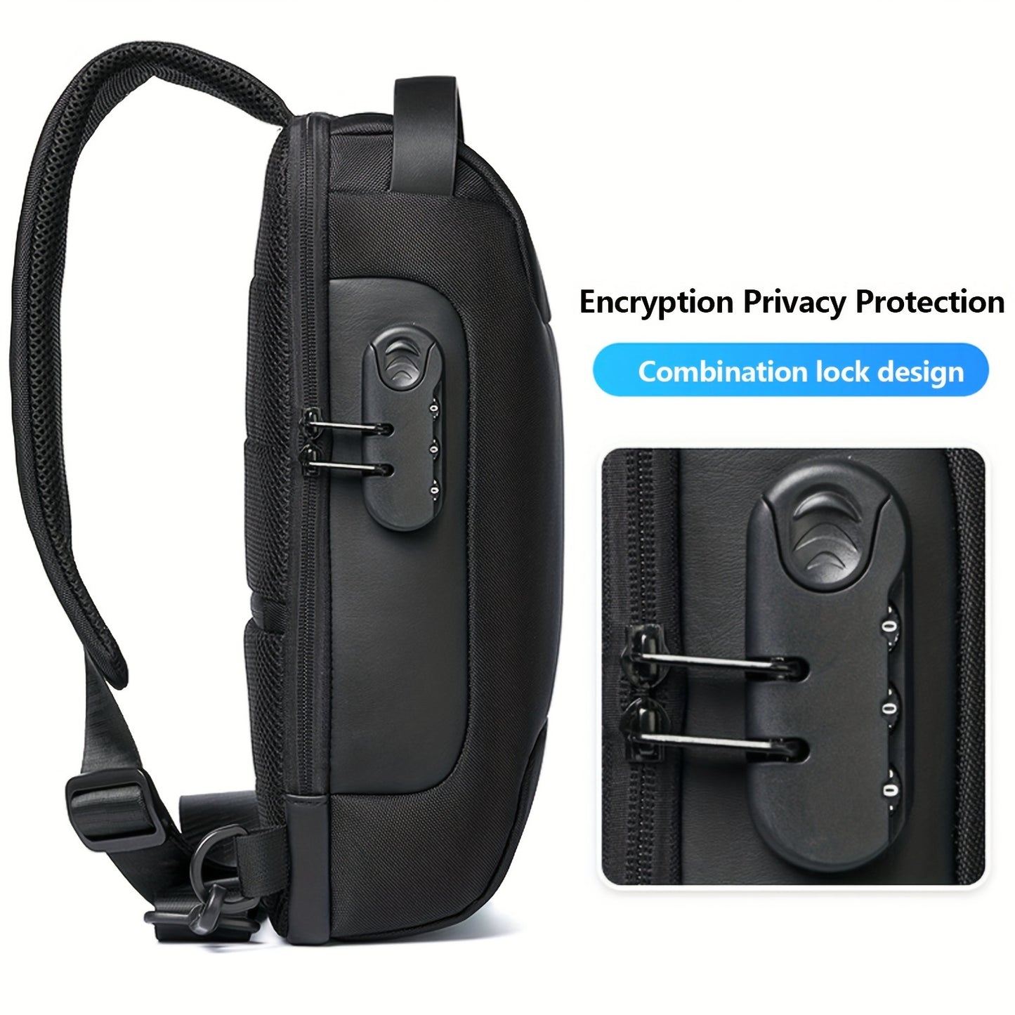 Men's Waterproof Shoulder Bag, With Password Lock, Crossbody Leisure Men's Shoulder Bag