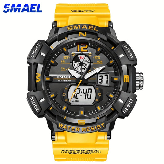 SMAEL Top Luxury Brand Men's Watch Rubber LED Digital Watch Waterproof Double Time Display Quartz Wristwatch Stopwatch Male Clock