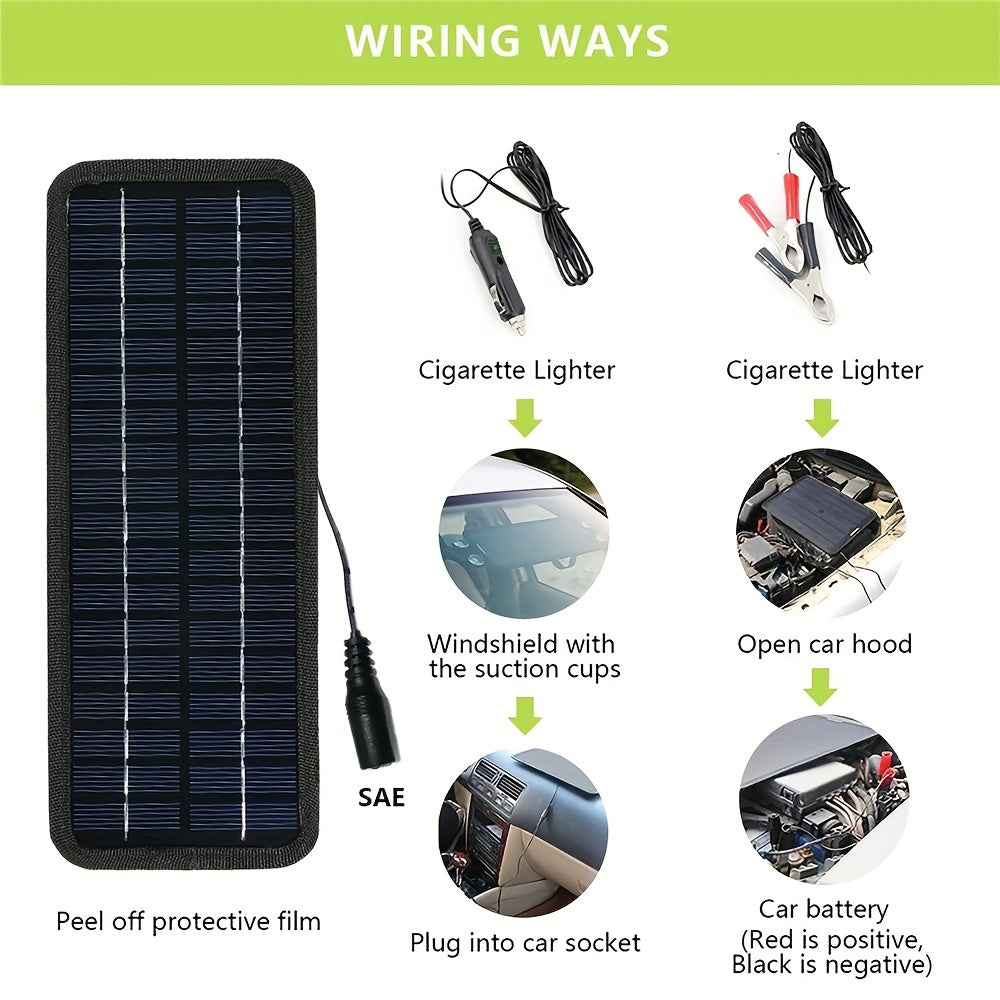 1 Set, 12V 18V DC Output Monocrystalline Solar Panel Charger With Car Cigarette Lighter Plug + Battery Charging Alligator Clip Cable