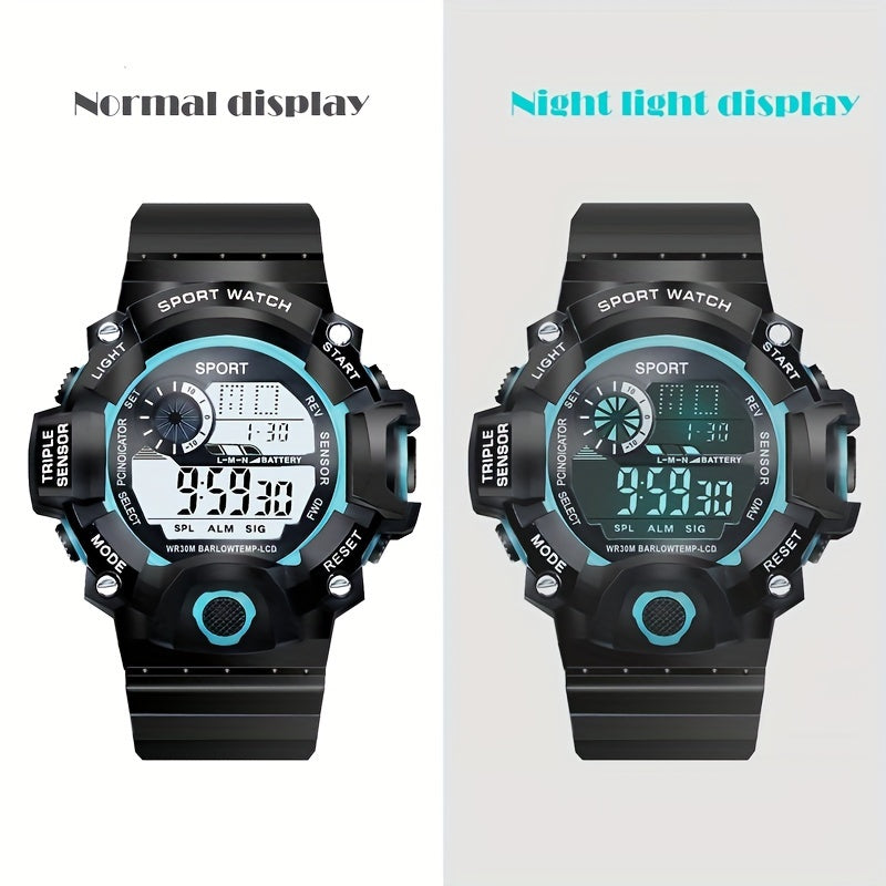 Trendy And Fashionable Men's Multi-functional Electronic Watch, With Luminous Display, Stopwatch, Date, Perfect Gift