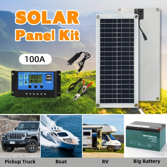 100A Portable Solar Charger Kit With Usb - 12V-18V-24V Dc, Dual Power For Camping, Hiking, Car, Boat, Phone & Watch