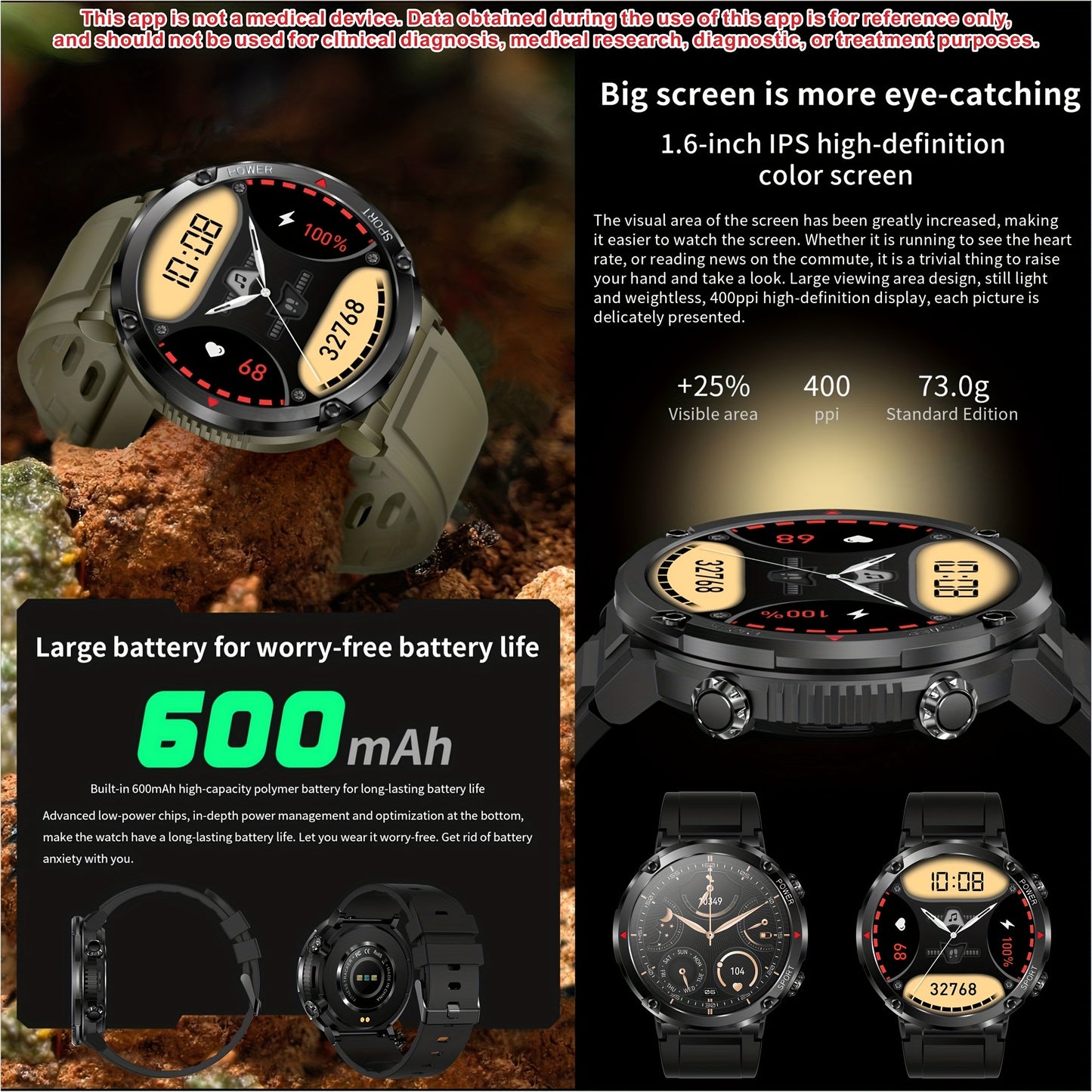 Premium Men'S Smartwatch For Outdoor Activities - Hd Touch Screen, Call & Text Alerts, 600Mah Battery, Sports Tracker With Multiple Modes, Compatible With For Iphone & Android.