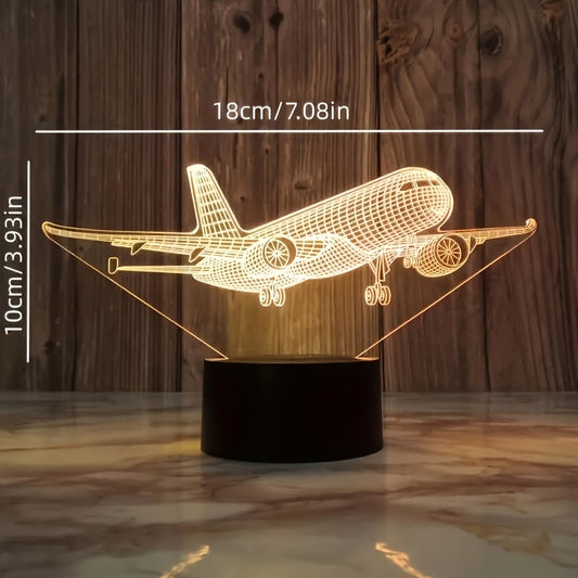 1pc 3D Airplane Multicolored Changing Touch Switch Night Light, Small Gift For Family, Home Creative Ornament Night Light