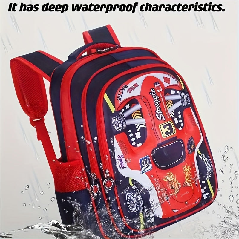 Elementary School Backpack, New Racing Boys And Children's Backpack, Waterproof And Large Capacity