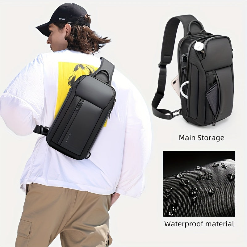 Resilver Trendy Waterproof Sling Bag For Men, Large Capacity Chest Bag, Multi-Pockets Slim Bag For Leisure Outdoor