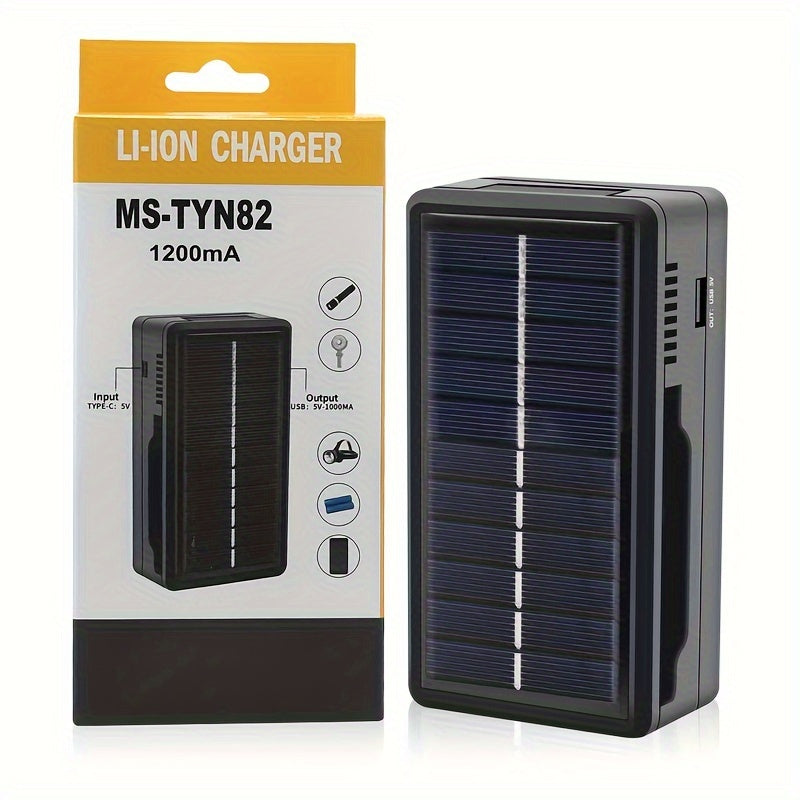 Solar Battery Charger, Type-C Dual Slot, USB Rechargeable, Compatible With 18650 Batteries, Outdoor Multifunctional Smart Charger.