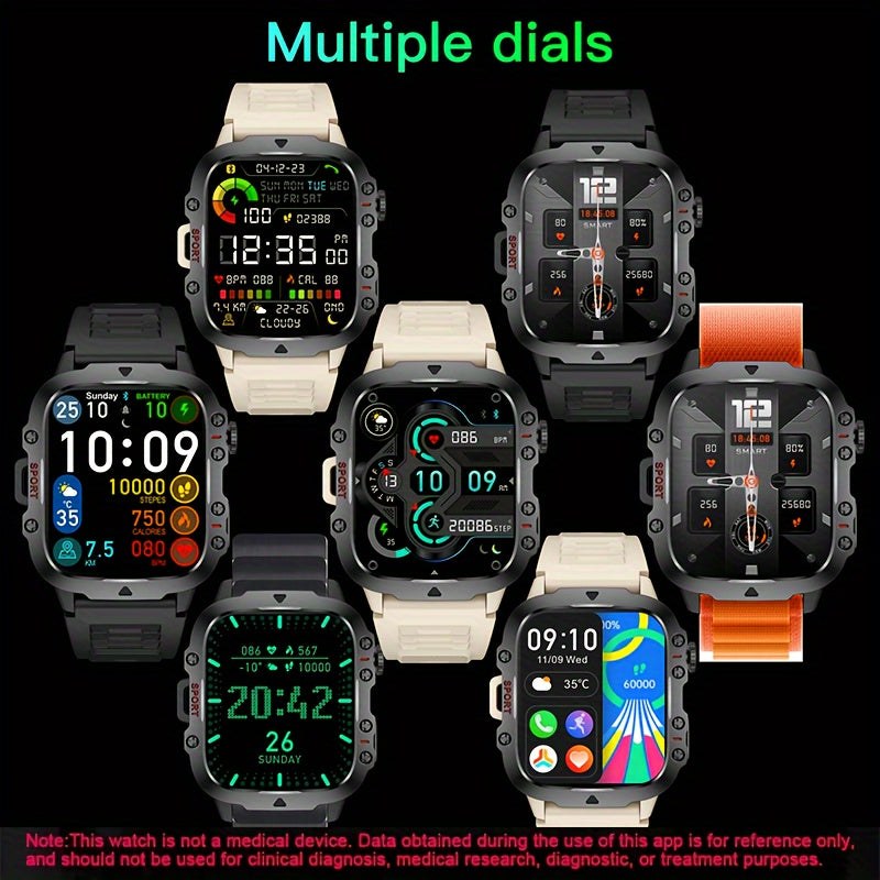 New Rugged Smart Watch Men Wireless Call IP68 Waterproof Sport Fitness AI Voice Outdoor  100+ Sports Modes Outdoor Smartwatch