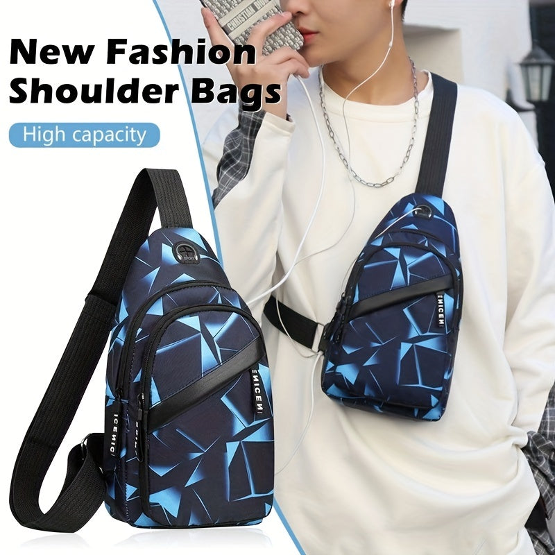 Men's Crossbody Bag With Earphone Hole Multifunction Diagonal Shoulder Bag