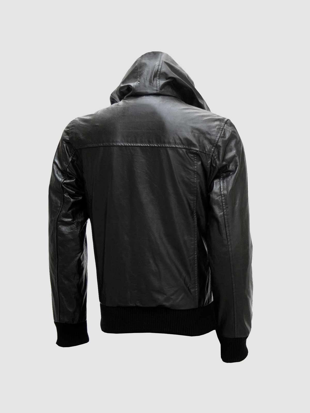 Black Leather Jacket With Hoodie-1