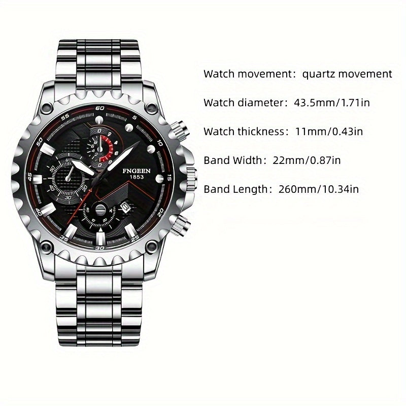 Fenzun Student Black Waterproof Sports Fashion Trendy Stainless Steel Watch Men's Watch, Ideal choice for Gifts