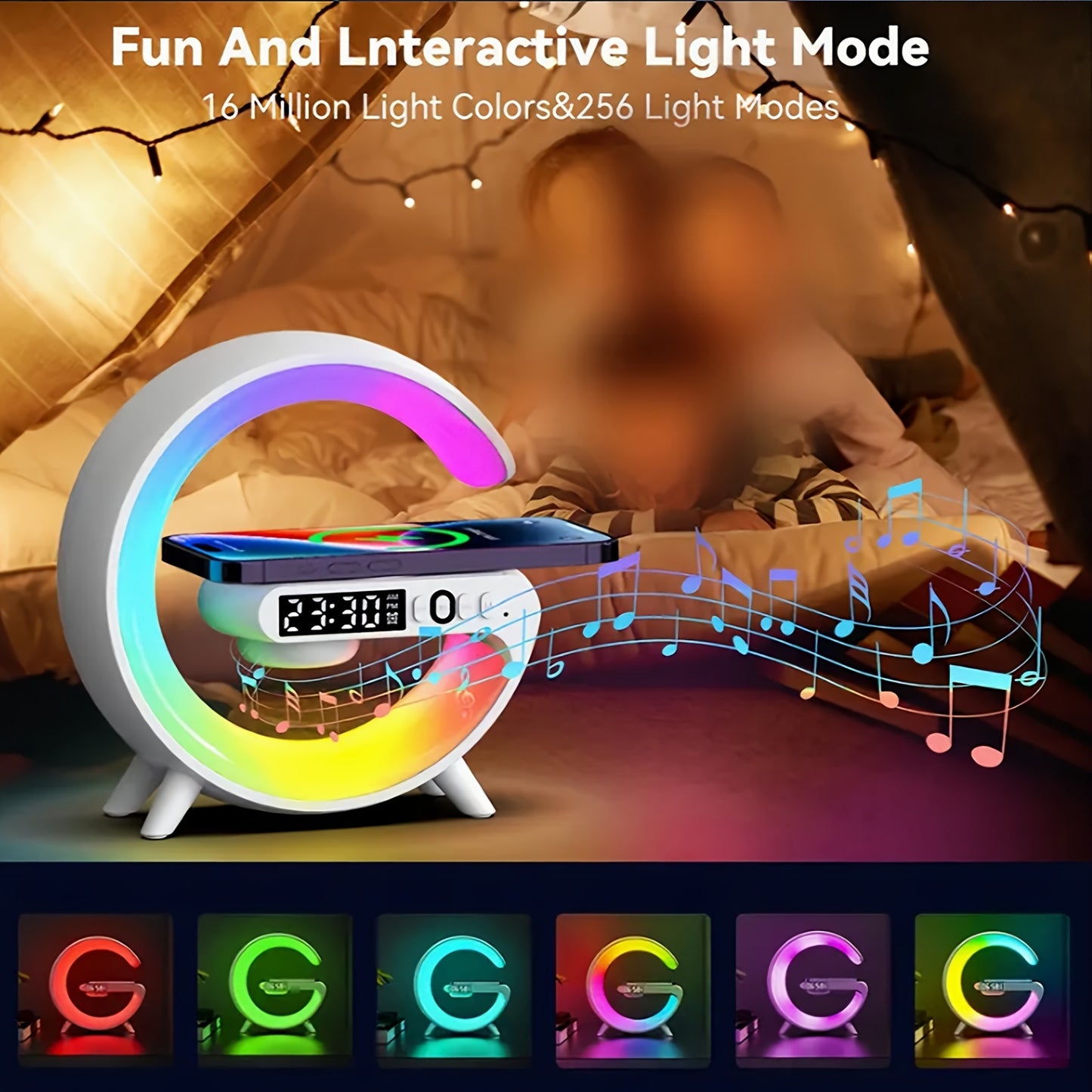 Wireless Charging Speaker With Large G Atmosphere Lamp, Perfect For Parties, Listening To Music, And Connecting To Your Phone For High-quality Sound.