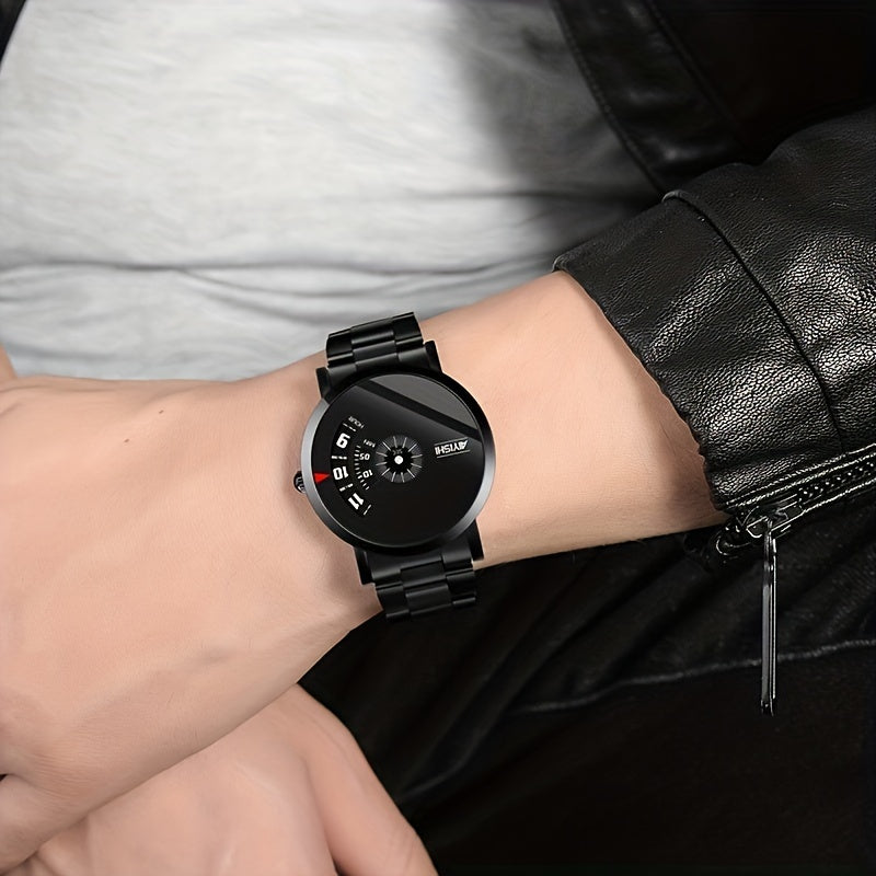 1pc Men's Simple Round Dial Waterproof Quartz Watch, Suitable For Daily Life, Ideal For Gifts