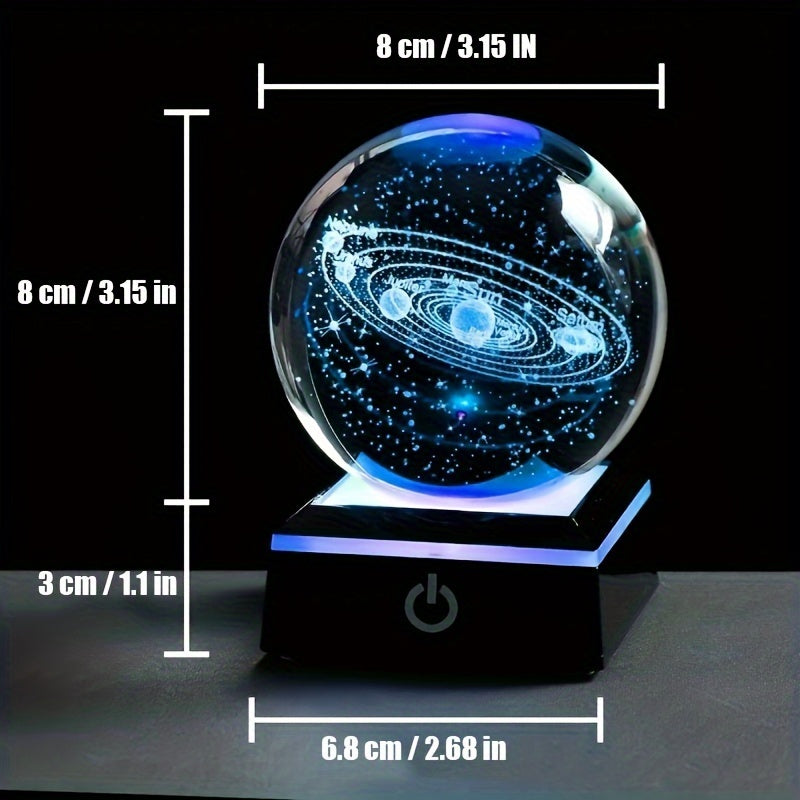 1pc, Small 3D Solar System Crystal Ball With Color Changing Base