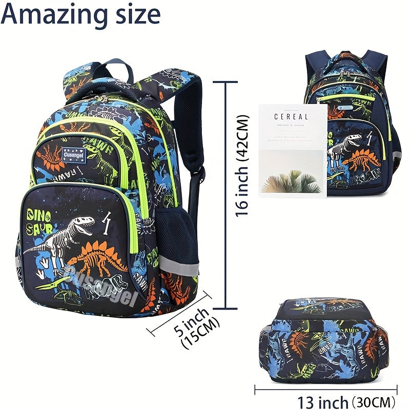 3pcs Luminous Dinosaur Backpack Set, Durable Spine Protection Schoolbag With Pencil Case Lunch Insulation Bag