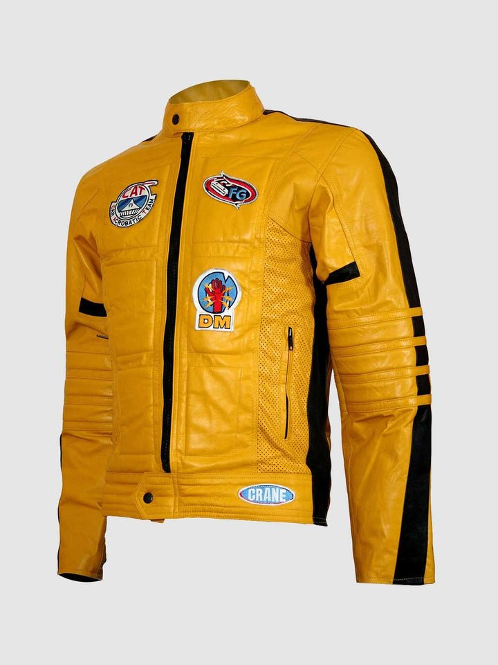 Size M Yellow Motorcycle Leather Jacket-1