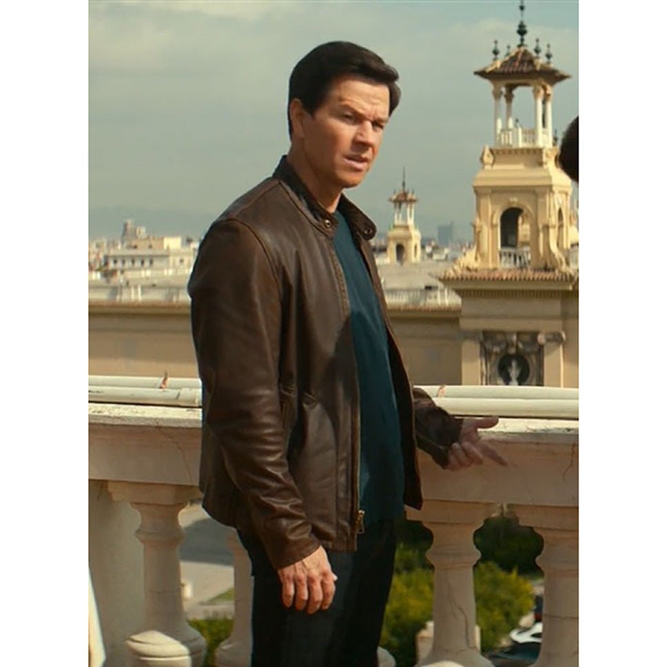 Mark Wahlberg Genuine Leather Biker Jacket Brown-0