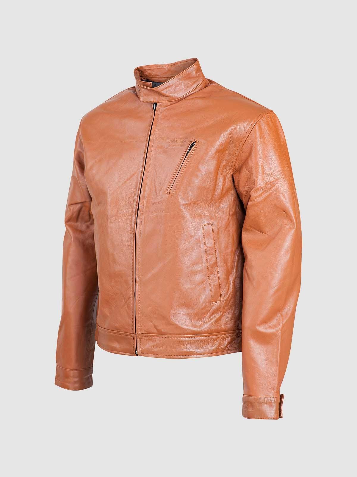 Minimal Tan Biker Leather Jacket-0