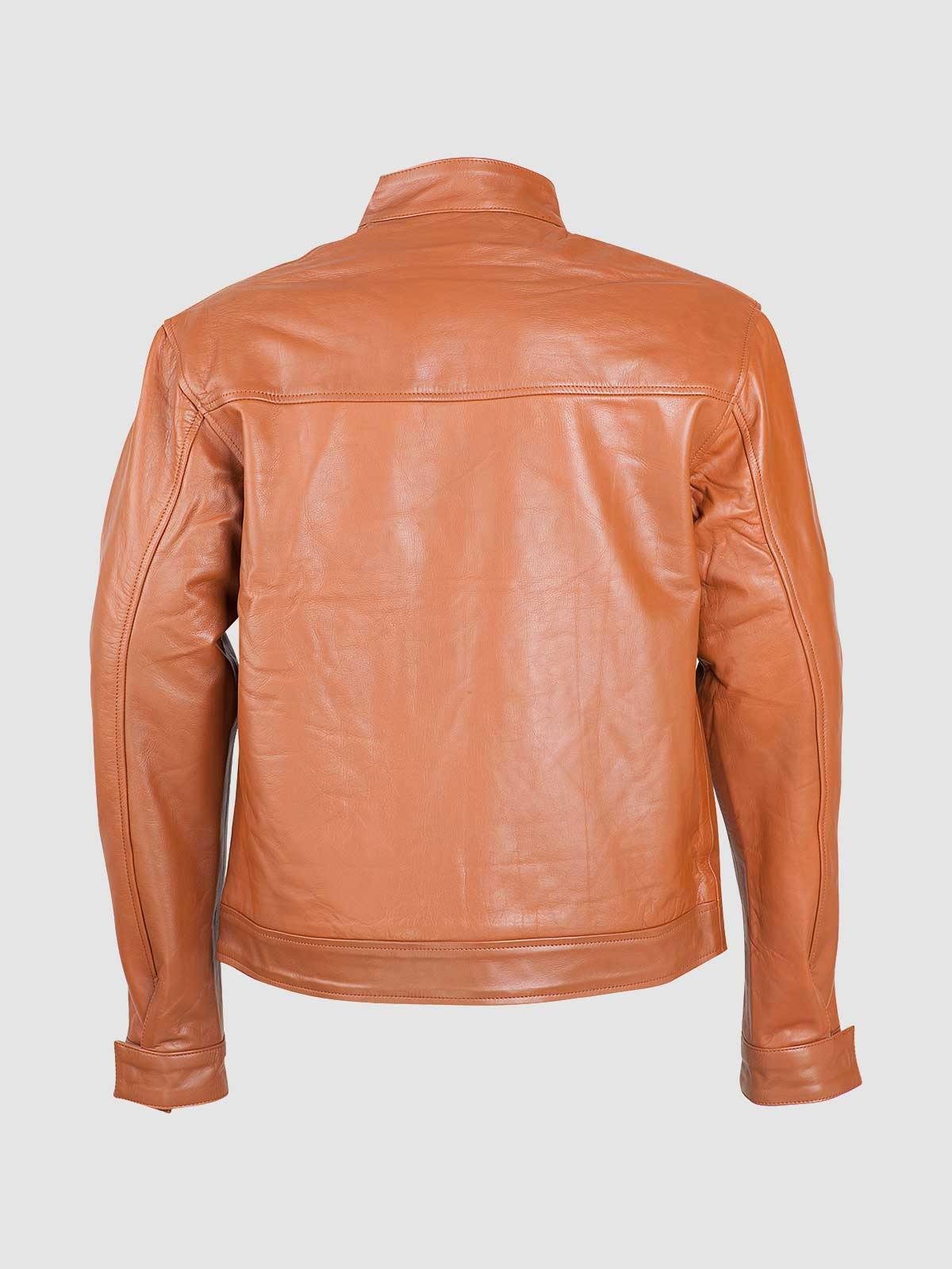 Minimal Tan Biker Leather Jacket-2