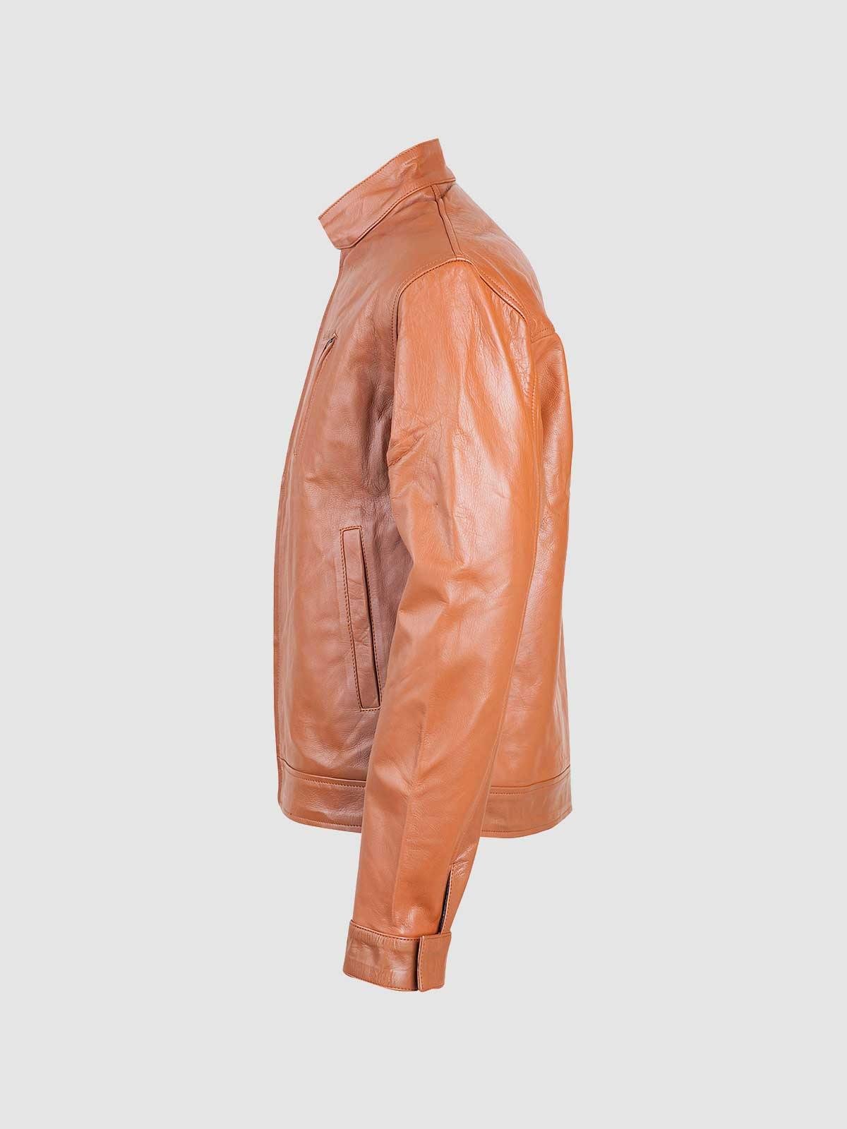 Minimal Tan Biker Leather Jacket-3