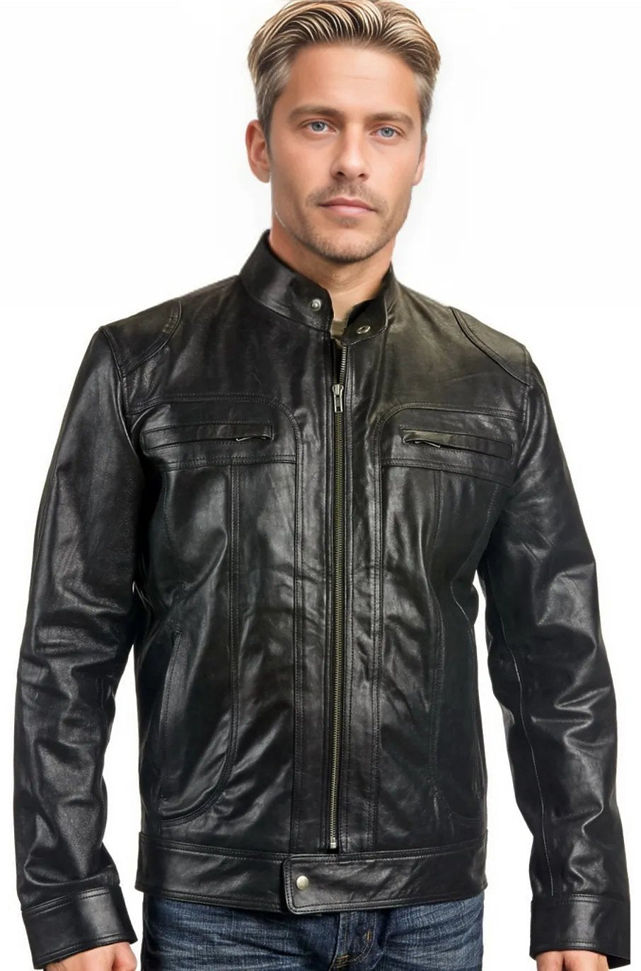 Raging Men's Cafe Racer Leather Jacket-0