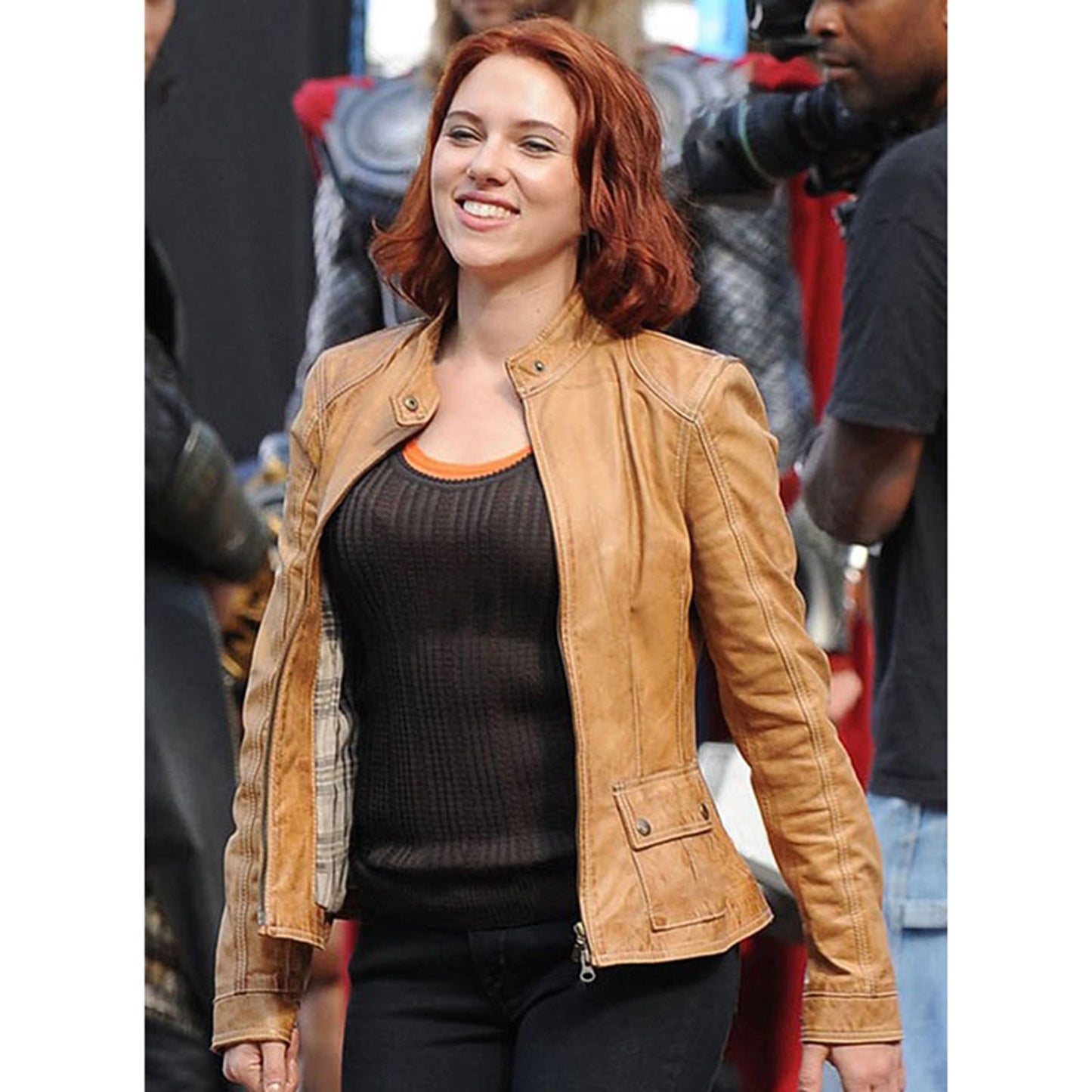 Scarlett Johansson The Avengers Leather Jacket Tan-0