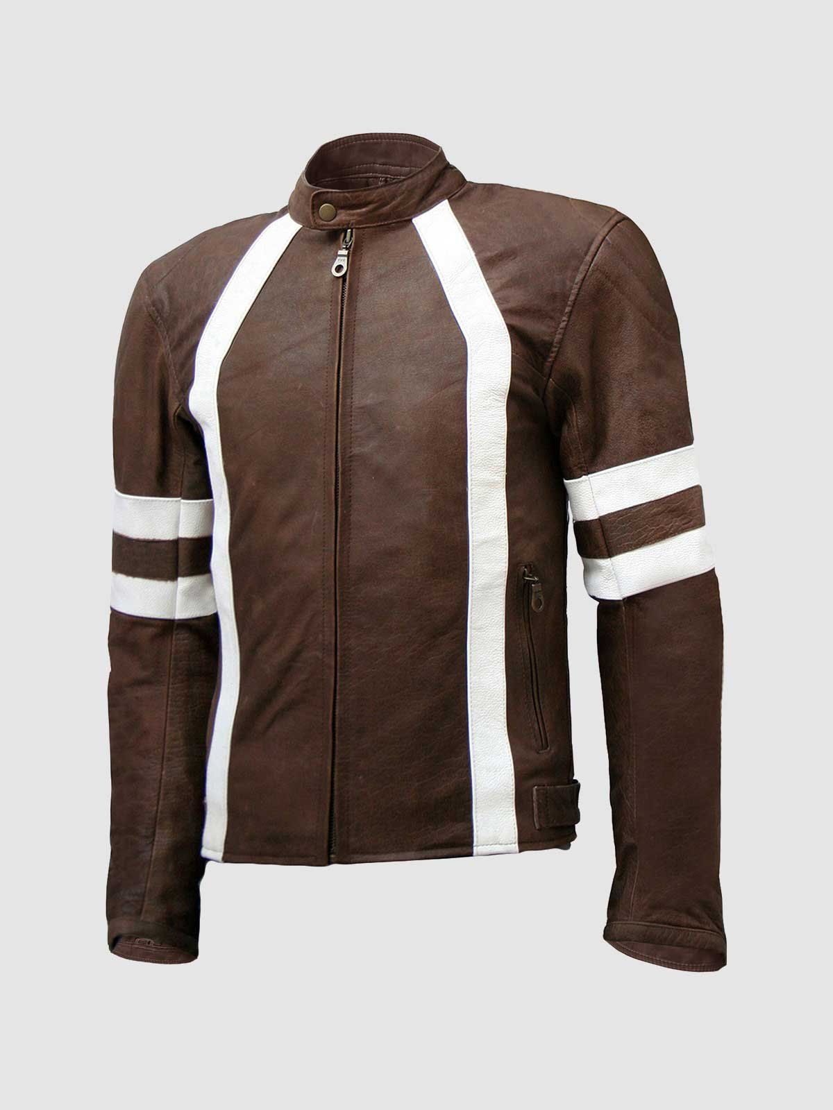 Unique Vintage Look Distressed Men Brown Leather Jacket-0