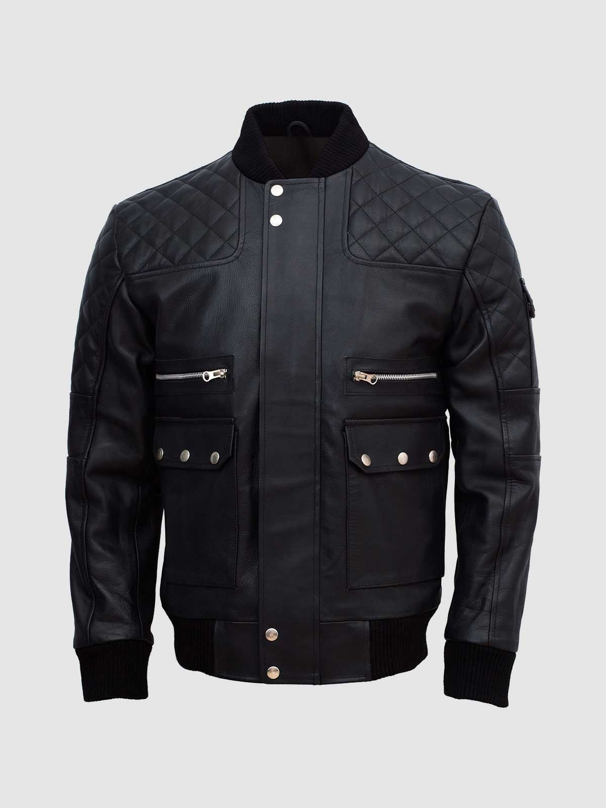 Work Wear Black Bomber Leather Jacket- Lavoro-0